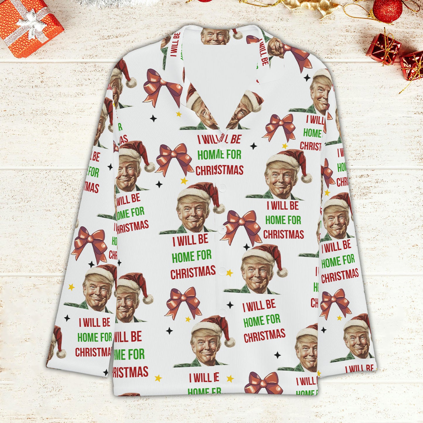 I'll Be Home For Christmas, Coquette Bow Trump Christmas Pajamas, Family Christmas Shirt M1780- GOP