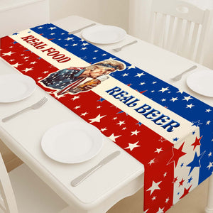 Real Food Real Beer Table Runner | Trump Retro Kissing Beer 4th Of July | Independence Day Table Runner For Kitchen 682330 - GOP