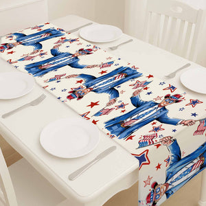 Trump Cowboy Table Runner | Trump Holding Flag 4th Of July | Independence Day Table Runner For Kitchen 682350 - GOP