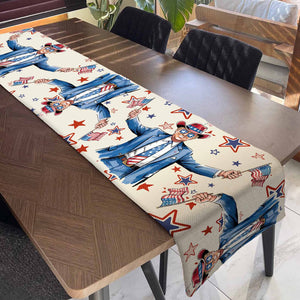 Trump Cowboy Table Runner | Trump Holding Flag 4th Of July | Independence Day Table Runner For Kitchen 682350 - GOP