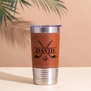 Personalized Golf Leather Tumbler, Custom Name Golfer Leather Tumbler, Father’s Day Gift, Birthday Gift for Dad Husband 683887