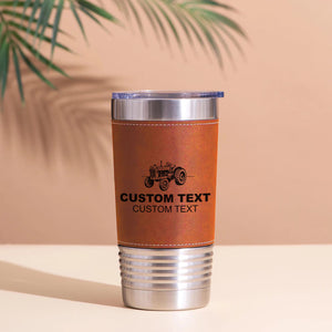 Custom Farm Leather Tumbler, Personalized Rancher Leather Tumbler, Gifts for Farmers, Tractor Leather Tumbler 683838