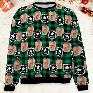 Custom Face Christmas Sweatshirt, Personalized Photo Police Theme Sweater, Christmas All-Over-Printed Sweatshirt 682646