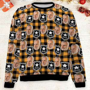 Custom Face Christmas Sweatshirt, Personalized Photo Police Theme Sweater, Christmas All-Over-Printed Sweatshirt 682646