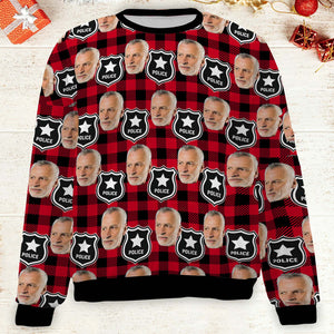 Custom Face Christmas Sweatshirt, Personalized Photo Police Theme Sweater, Christmas All-Over-Printed Sweatshirt 682646