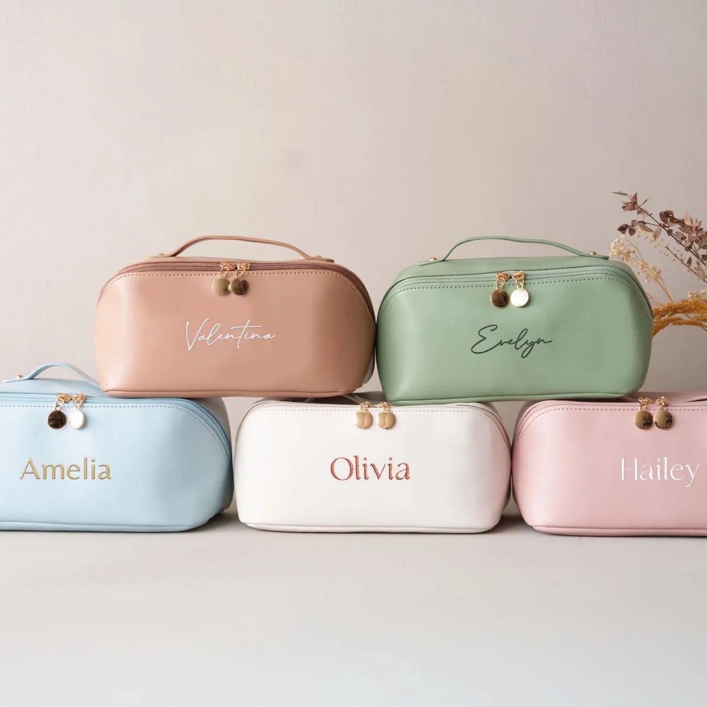 Personalized Name Makeup Bag | Custom Leather Cosmetic Bag | Printing Makeup Bag | Bridesmaid Gift 683746
