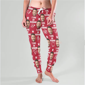 Custom Face I Love My Husband Sweatpants,Valentine Pajamas Sweatpants, Funny Gift For Husband, Boyfriend, Wife 681876