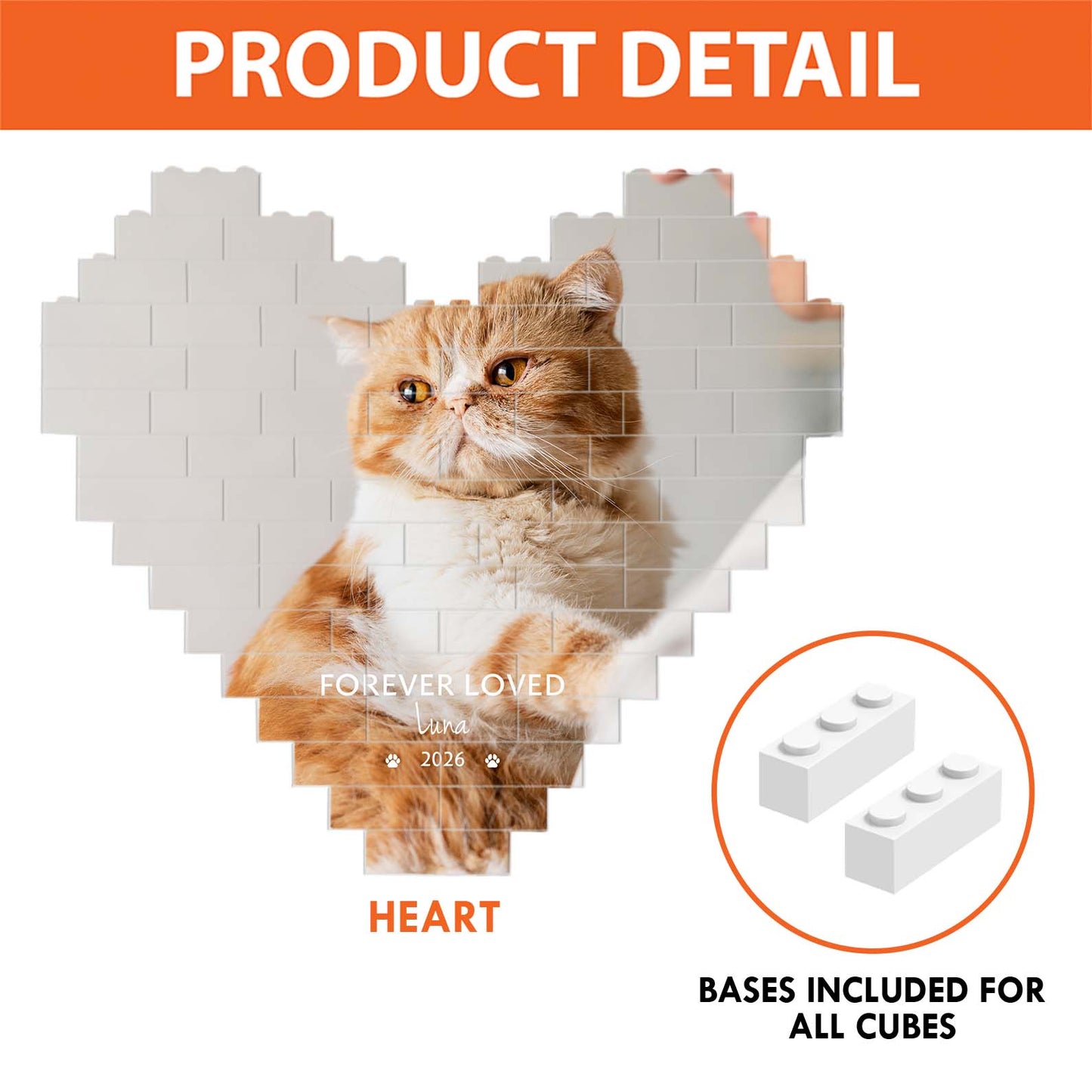 Custom Photo Building Brick Blocks | Personalized Heart Shape Brick Blocks | Memorial Gifts For Pet Lovers 684301