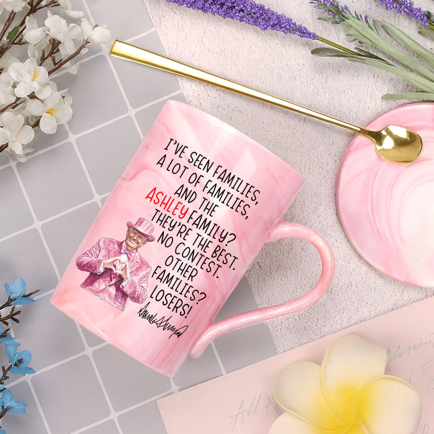 Personalized Family Name Donald Trump Mug | Funny Trump Coffee Mug | Pink Ceramic Mug 683948 – GOP