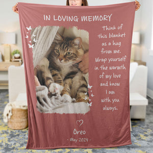 Think Of This Blanket As A Hug From Me, Personalized Memorial Blanket, Memorial Custom Photo Blanket, Remembrance Gift- 681967