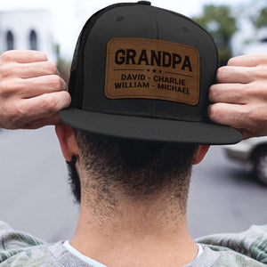 Personalized Papa Trucker Leather Patch Hat, Dad Leather Patch Hat, Custom Name Cap, Gift for Grandpa 683840