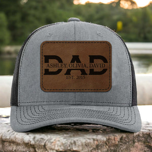 Personalized Dad Trucker Leather Patch Hat, Custom Name Dad Cap, Father’s Day Gift, Birthday Gift for Him, Husband 683839
