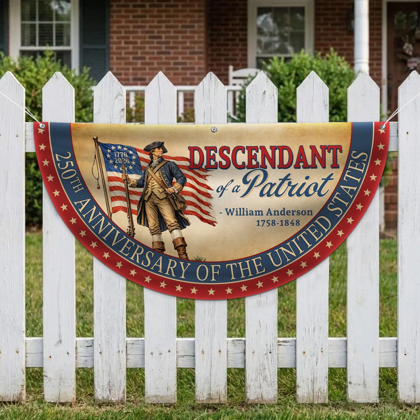 Custom Descendant of a Patriot Semicircle Flag | 250 Years of Freedom 1776–2026 Flag | 4th of July Decor 684574