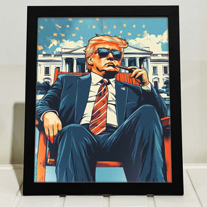 President Trump 47 Frame, Trump Sitting On A Deck Chair, Personalize Custom Frame With Trump Picture, Funny Donald Trump, Make America Great Again 681993 - GOP