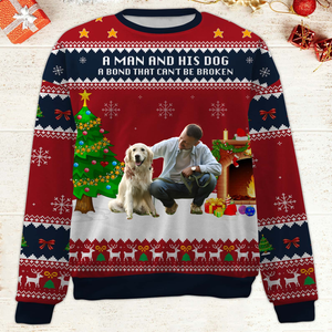 A Man And His Dog Christmas Ugly Sweater, Personalized Custom All-Over-Print Sweatshirt, Custom Photo Gift For Dog Dad 683449