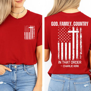 God Family Country In That Order Charlie Kirk Red Shirt | Red Freedom Shirt | We Wear Red Charlie Kirk Birthday October 14 Pocket & Back Shirt 683203