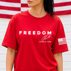 Freedom Charlie Kirk Red Shirt | Red Freedom Shirt | We Wear Red Charlie Kirk Birthday October 14 Sleeve Left Shirt 683207