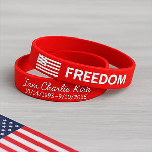 FREEDOM Charlie Kirk Printed Silicone Bracelet | Justice Charlie Kirk Memorial Silicone Wristbands | Red Silicone Wristbands 683138