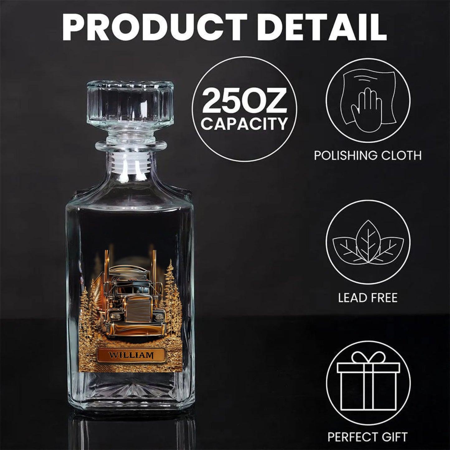 Personalized Truck Whiskey Decanter Set, Custom Name Truck Whiskey Bottle Whiskey Glass, Gift for Trucker Drivers 684114
