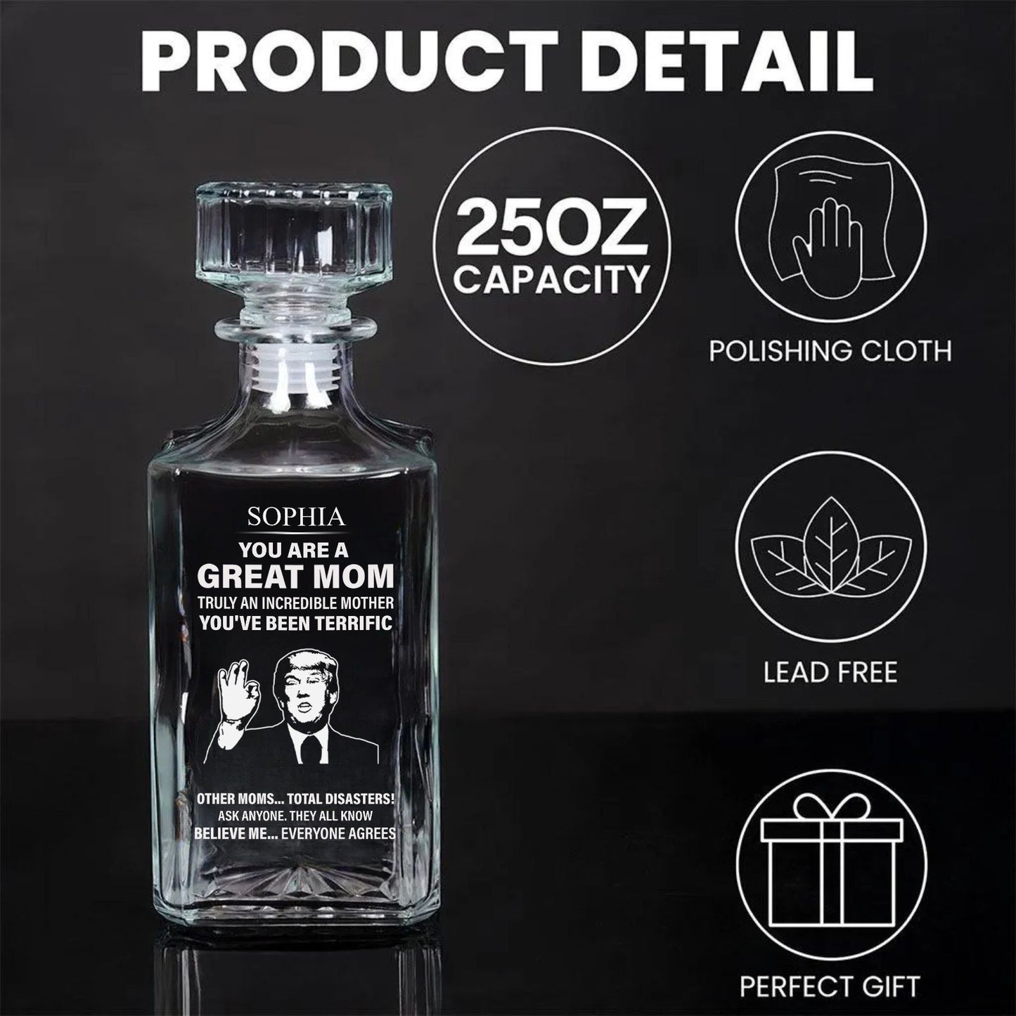 Personalized Mom Whiskey Decanter Set | Funny Trump Whiskey Glass Whiskey Bottle | Mother's Day Gift 684566