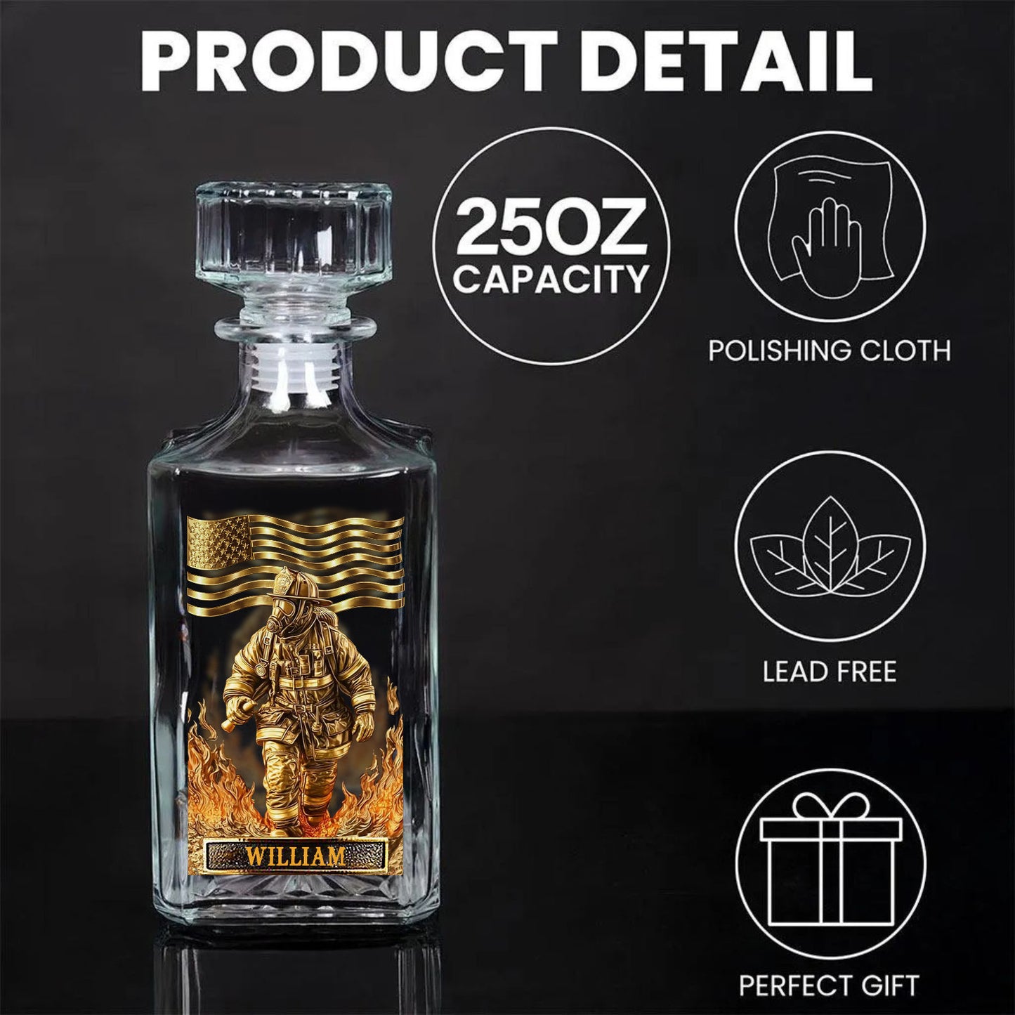 Custom Name Firefighter Whiskey Decanter Set, Firefighter Whiskey Bottle Whiskey Glass, Firefighter Retirement Gift 684111