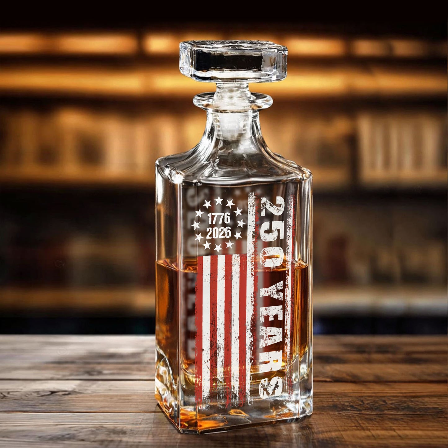 250 Years USA Anniversary Whiskey Bottle Whiskey Glass | Patriotic 1776–2026 4th of July Whiskey Decanter Set 684091