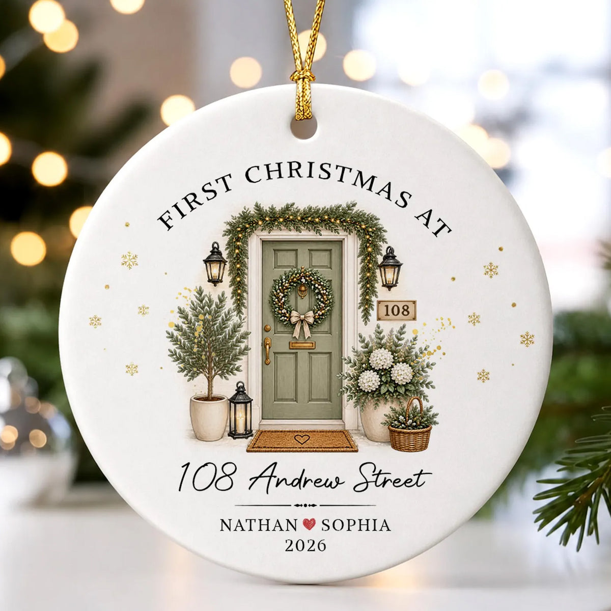 Personalized First Christmas in Our New Home Ceramic Ornament, Custom Front Door New Homeowner Christmas Ornament 686966 WFD