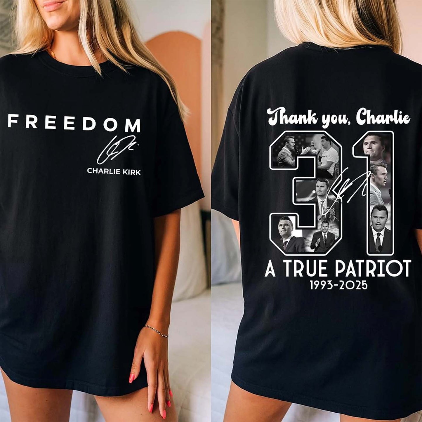 Red Charlie Kirk FREEDOM Shirt | Thank You Charlie 31 True Patriot 1993-2025 Red Shirt | Red Front & Back Shirt 683076 New