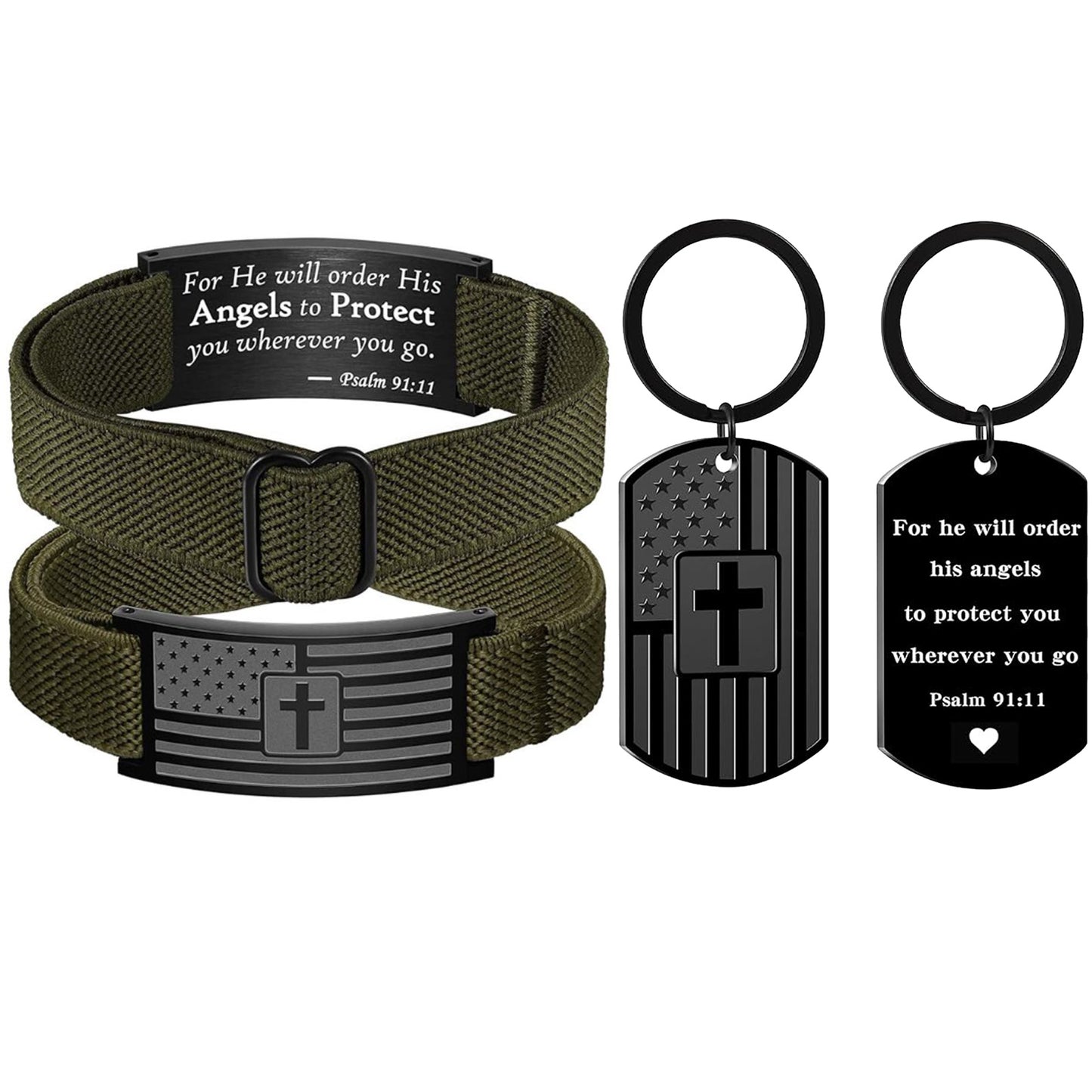 Christian Gift Keychain, Bible Verse Dog Tag Cross Keychain, Black American Flag Keyring, Faith Gift for Men 684047