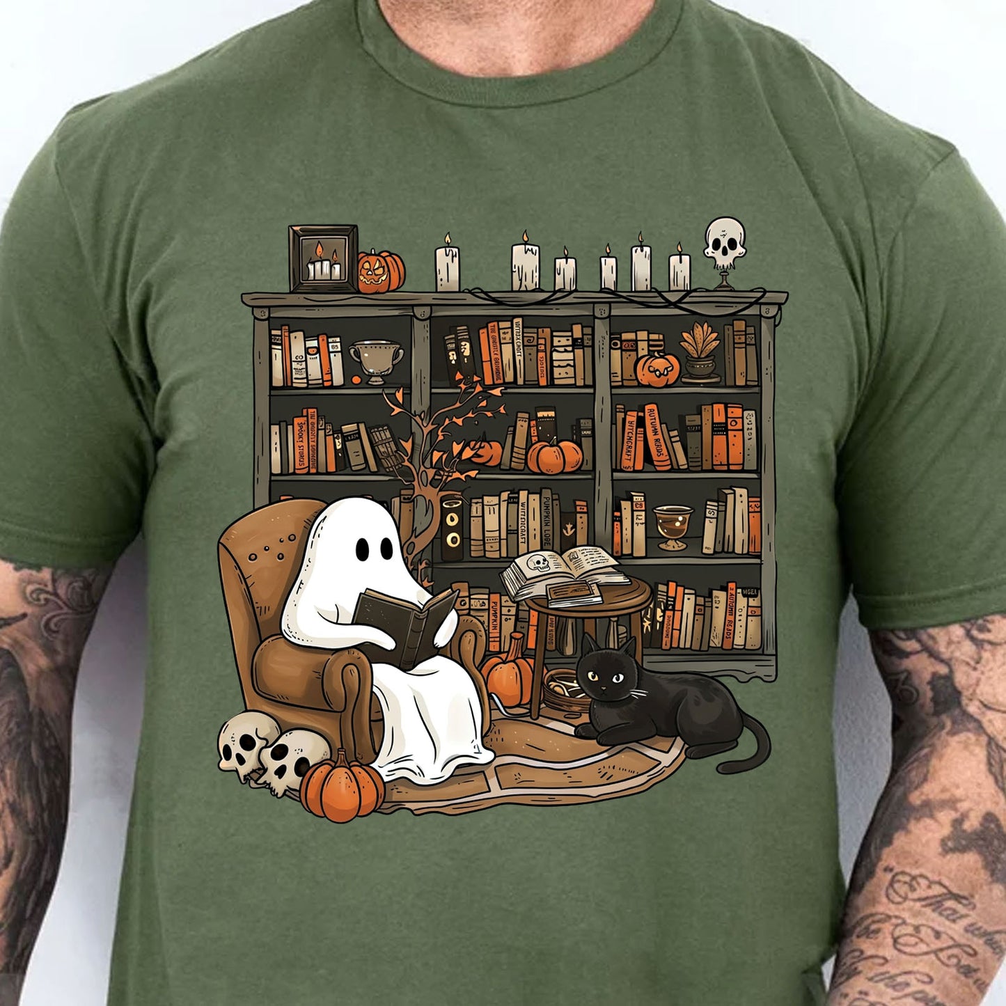 Retro Ghost Reading Dark Sweatshirt, Cute Halloween Librarian Shirt, Book Lover Teacher Gift 685644