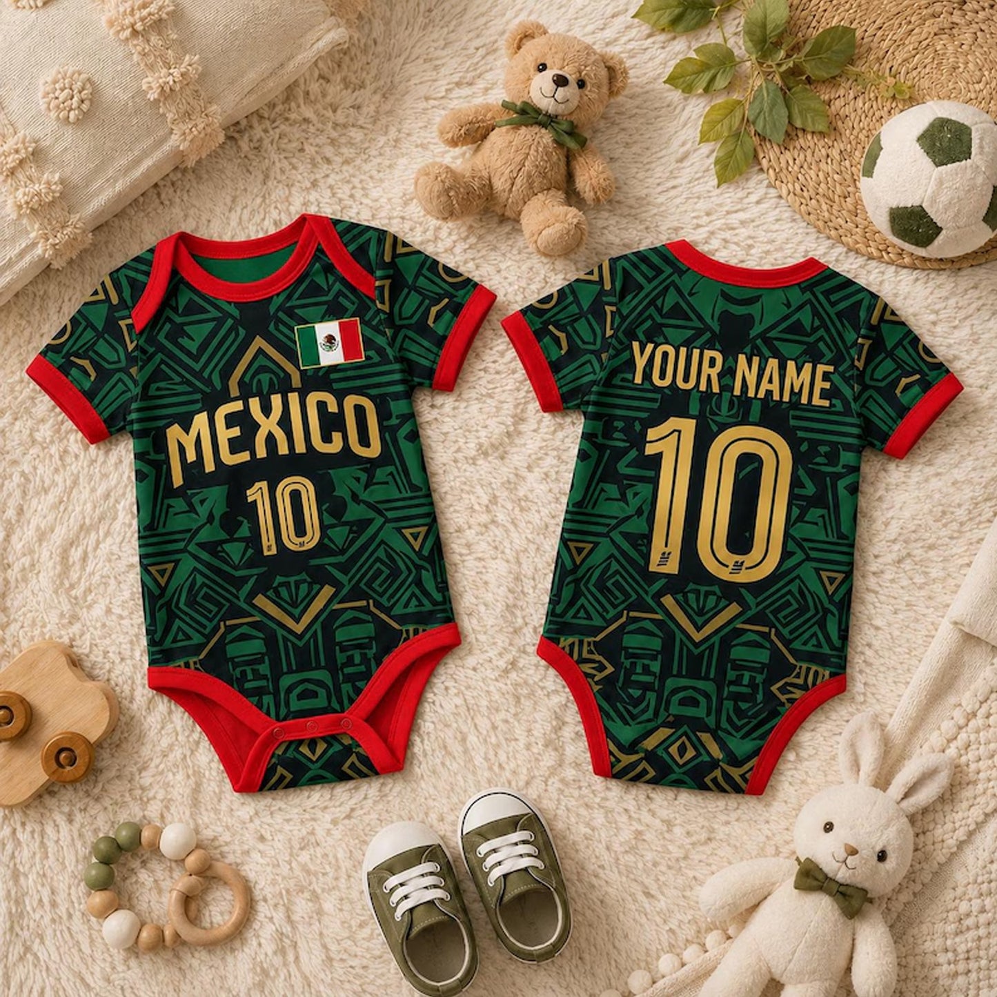 Custom Mexico 2026 Soccer Baby Bodysuit, Personalized Name Number Kids Jersey, Mexico Football Infant Shirt 685355 WFD