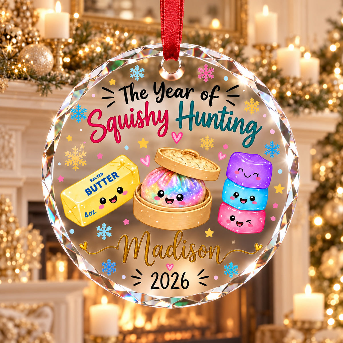 Personalized Squishy Glass Ornament 2026, Custom Kids Name Year of Squishy Hunting Christmas Gift 686440 WFD