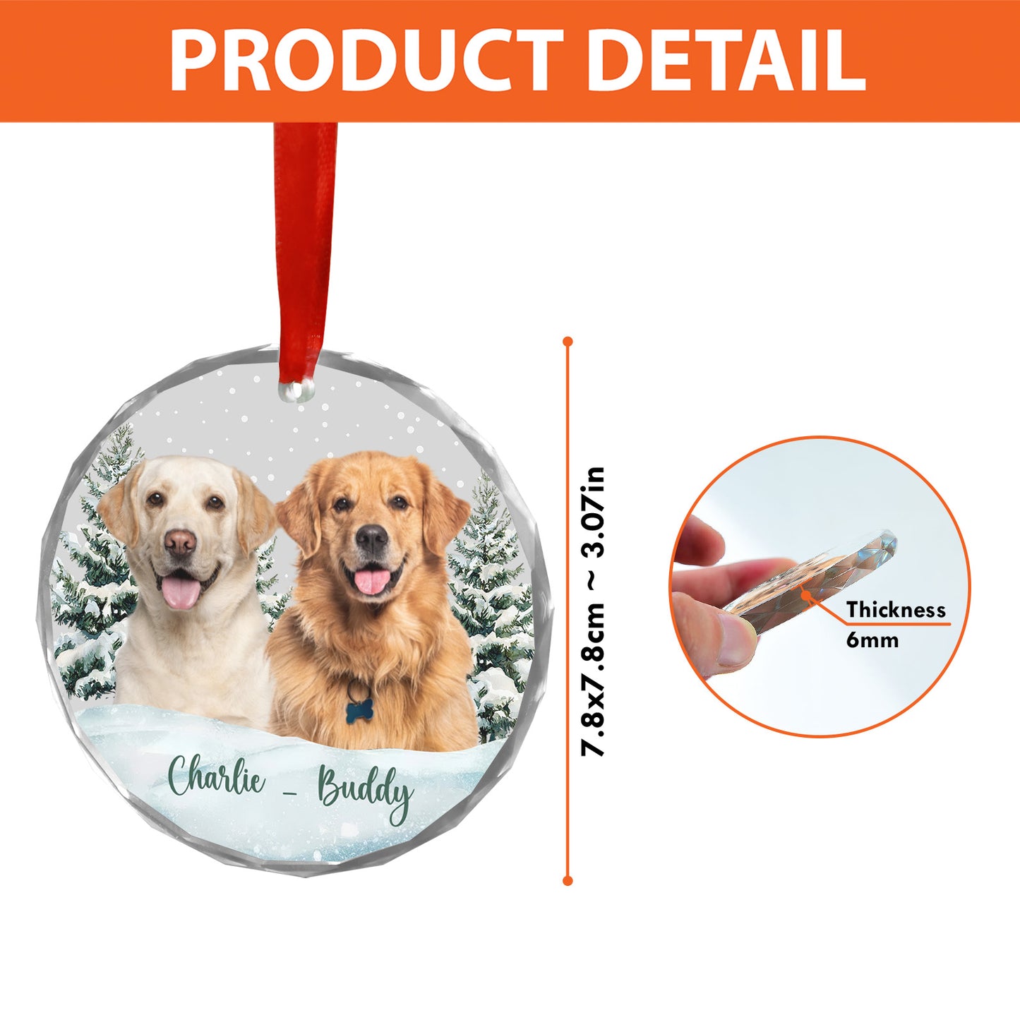 Personalized Dog Photo Glass Ornament | Custom Dog Cat Pet Photo Christmas Ornament 683461