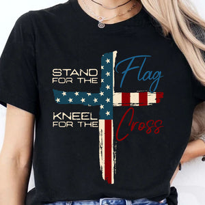 Stand For The Flag Kneel For The Cross Christian Shirt | USA Flag Cross Patriotic Tee | Faith Based 4th of July Shirt 683178