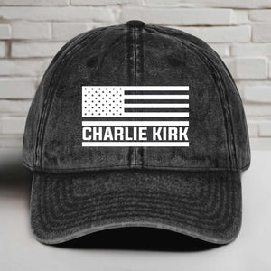 Charlie Kirk Memorial Printed Vintage Washed Denim Baseball Cap | Justice for Charlie Kirk Hat 682896