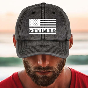 Charlie Kirk Memorial Printed Vintage Washed Denim Baseball Cap | Justice for Charlie Kirk Hat 682896