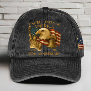 250 Years Anniversary Printed Vintage Washed Denim Baseball Cap | America 250th Anniversary Hat 683037
