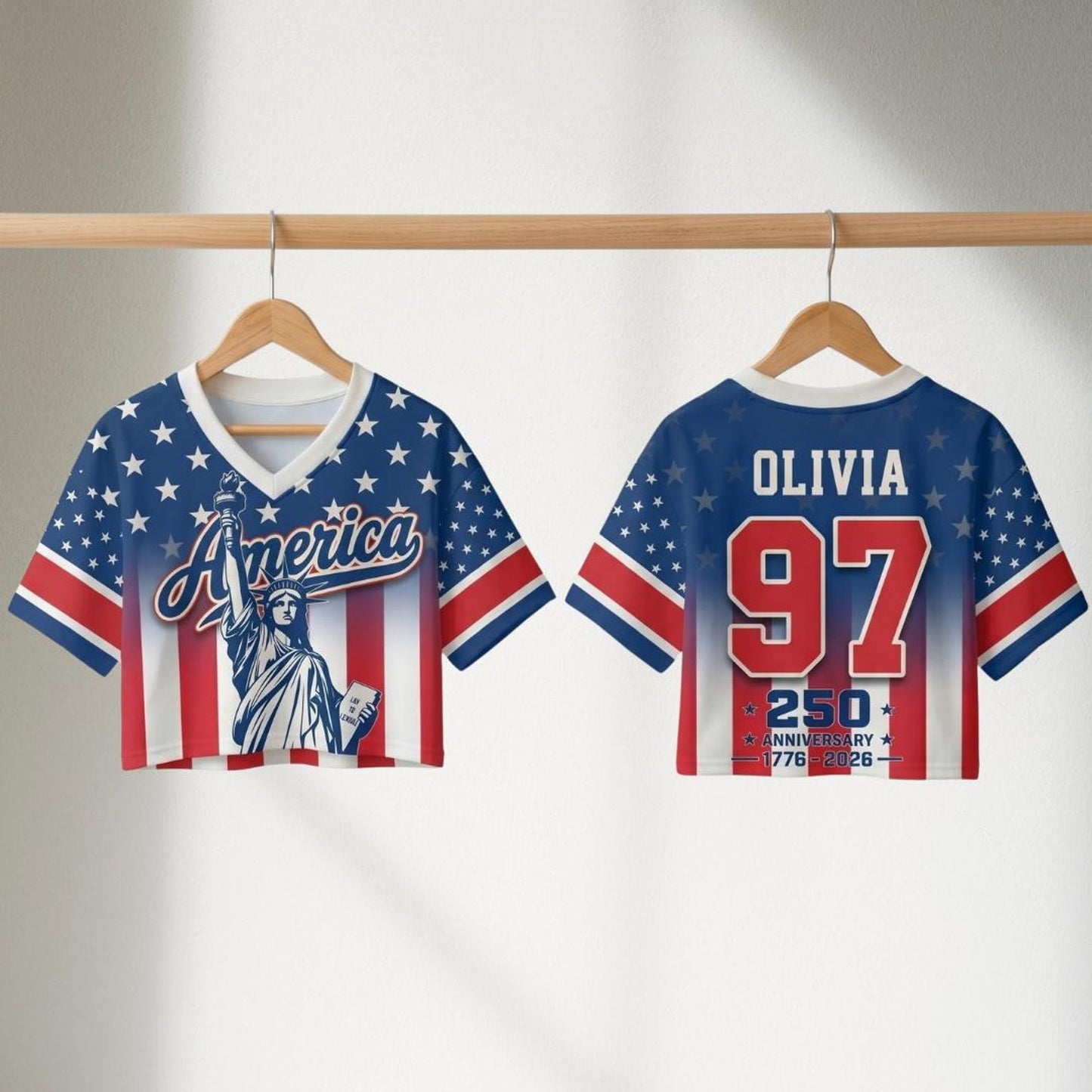Custom Name USA 250th Anniversary Crop Top Jersey, America 250 Years 1776-2026 Cropped Baseball Shirt 685270