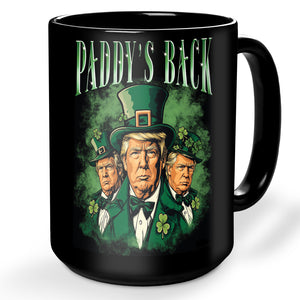 Trump Bootleg Paddy's Back Black Mug, Funny President Trump St.Patrick's Day Mug, Trump Bootleg Black Mug 682024 - GOP