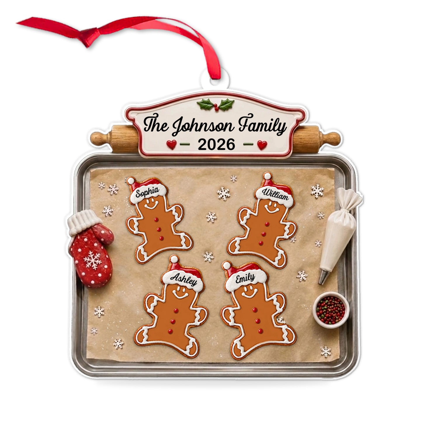 Personalized Gingerbread Cookie Acrylic Ornament, Custom Family Names Christmas Keepsake Gift 685959