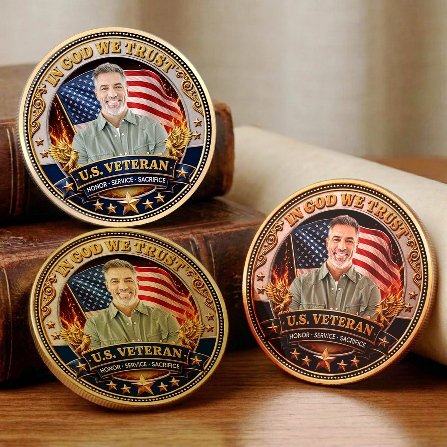 Custom Photo Veteran 250 Years Commemorative Coin, Personalized Patriotic USA Challenge Coin Gift 685018