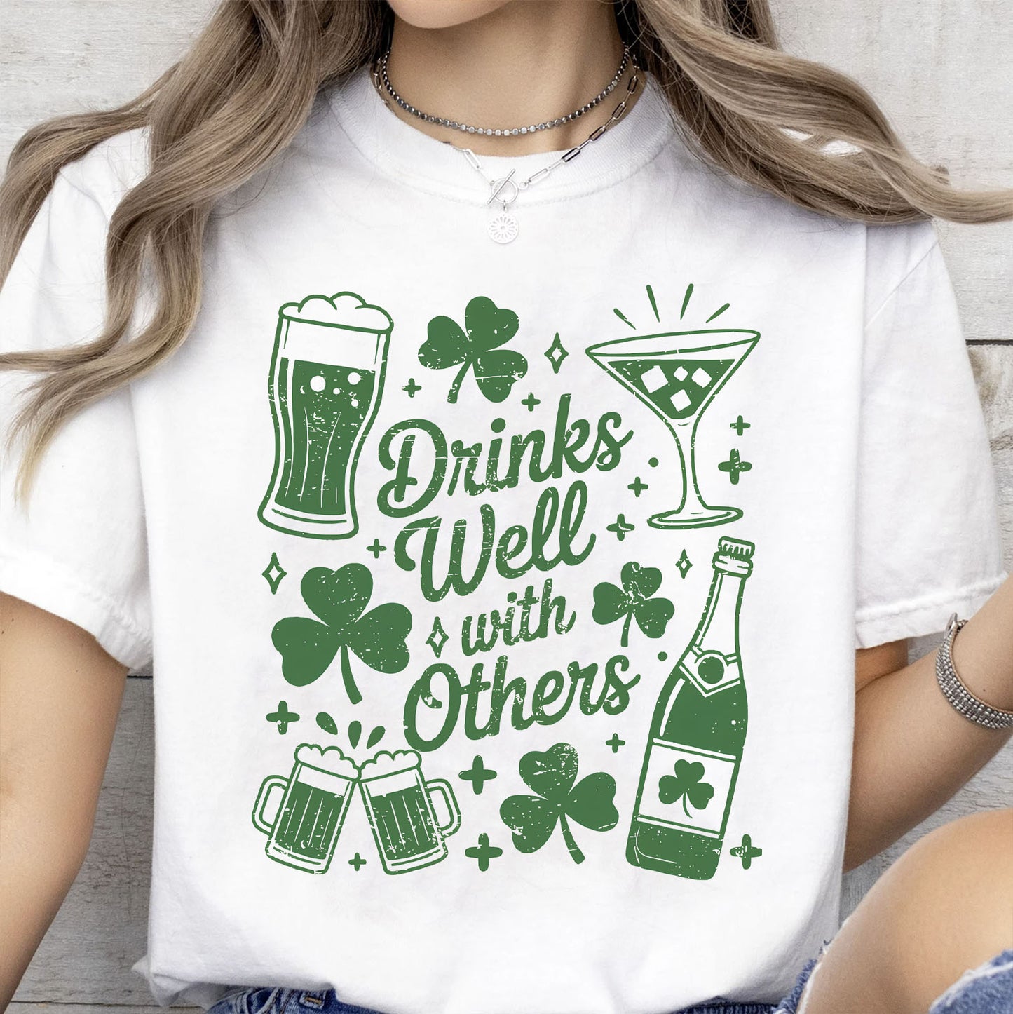 Drinks Well with Others St. Patrick’s Day Shirt | Funny Irish Clover Drinking Tee | Lucky Irish Party T-Shirt 684382