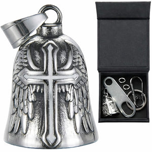 Christian Cross Motorcycle Bell, Guardian Angel Charm, Biker Accessory for Riding Safety, Guardian Riding Bell 684053