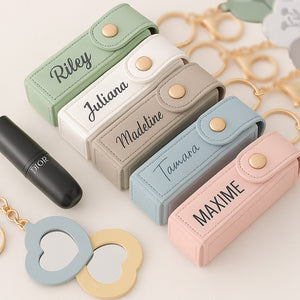 Personalized Lipstick Bag Keychain, Lipstick Case with Mirror, Custom Name Lipstick Storage Bag 683776