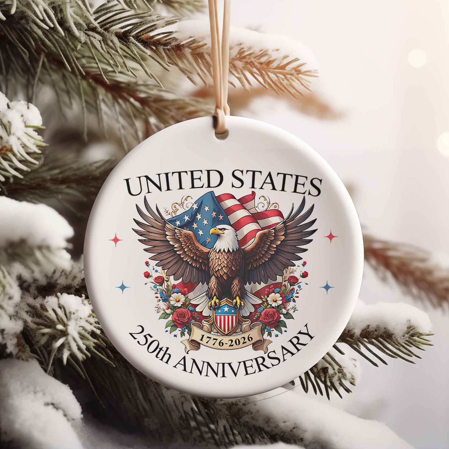United States 250 Years Anniversary Ceramic Ornament | Patriotic 1776–2026 4th of July Christmas Decor 683330