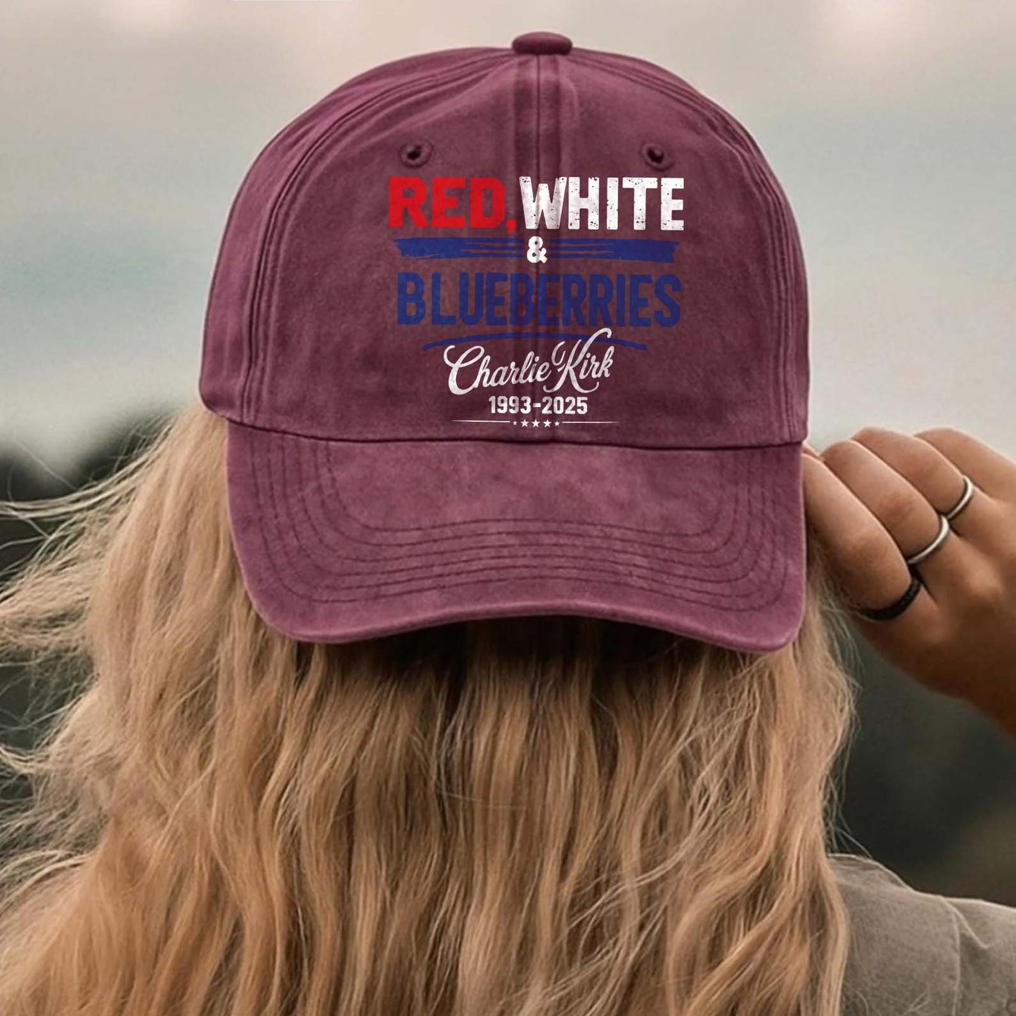 Red White & Blueberries Charlie Kirk Printed Vintage Washed Denim Baseball Cap | Justice for Charlie Kirk Hat 683073