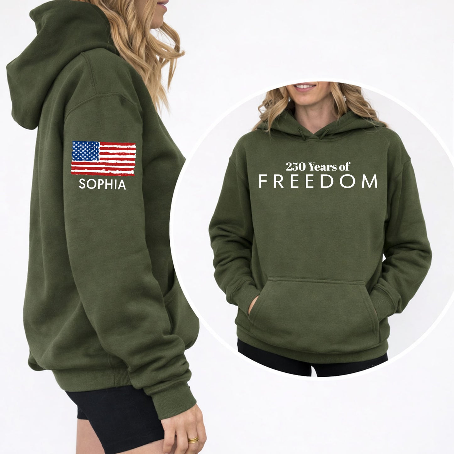 Personalized 250 Years Of Freedom Dark Shirt | Custom Name Patriotic 4th of July Front & Right Sleeve Shirt 684610