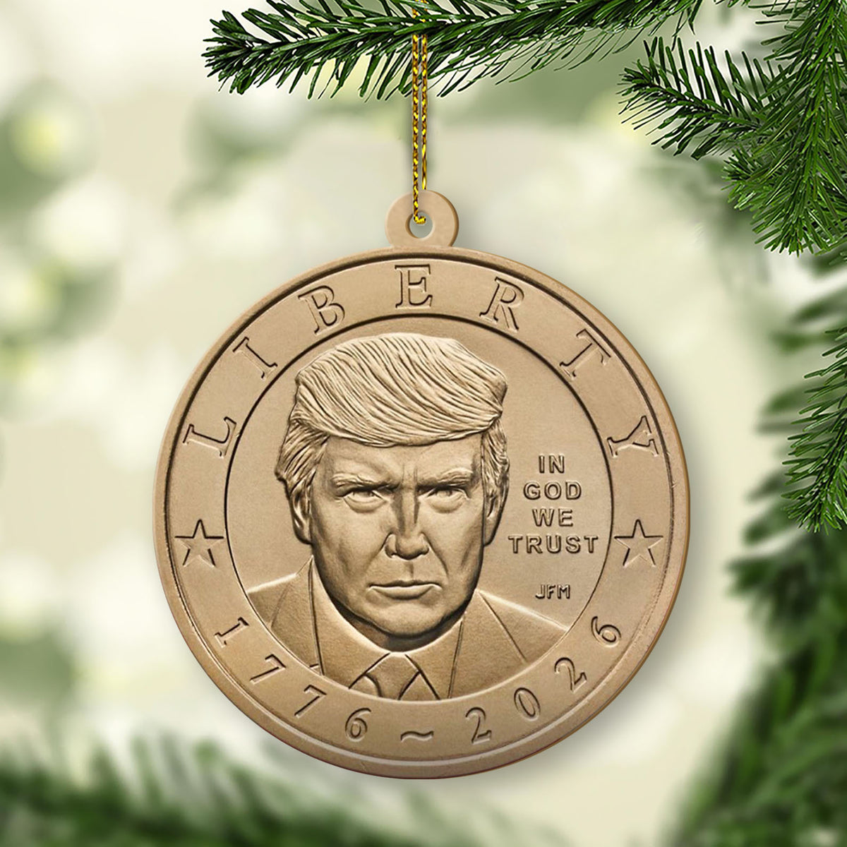 Donald Trump 2-Sided Wooden Ornament, USA 250th Anniversary Christmas Ornament 686132