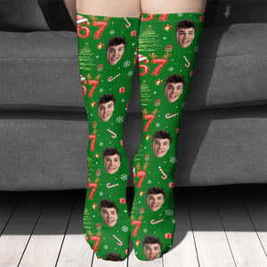 Custom Photo Face 6 7 Christmas Socks | Personalized Funny Six Seven Meme Socks for Christmas 683685