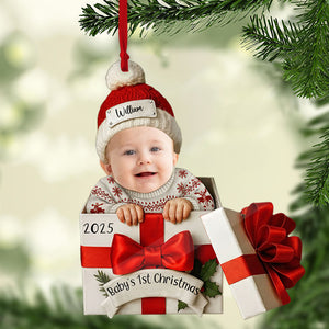 Personalized Baby’s First Christmas Gift Box 2D Flat Acrylic Ornament | Custom Name Baby Photo Ornament 683480
